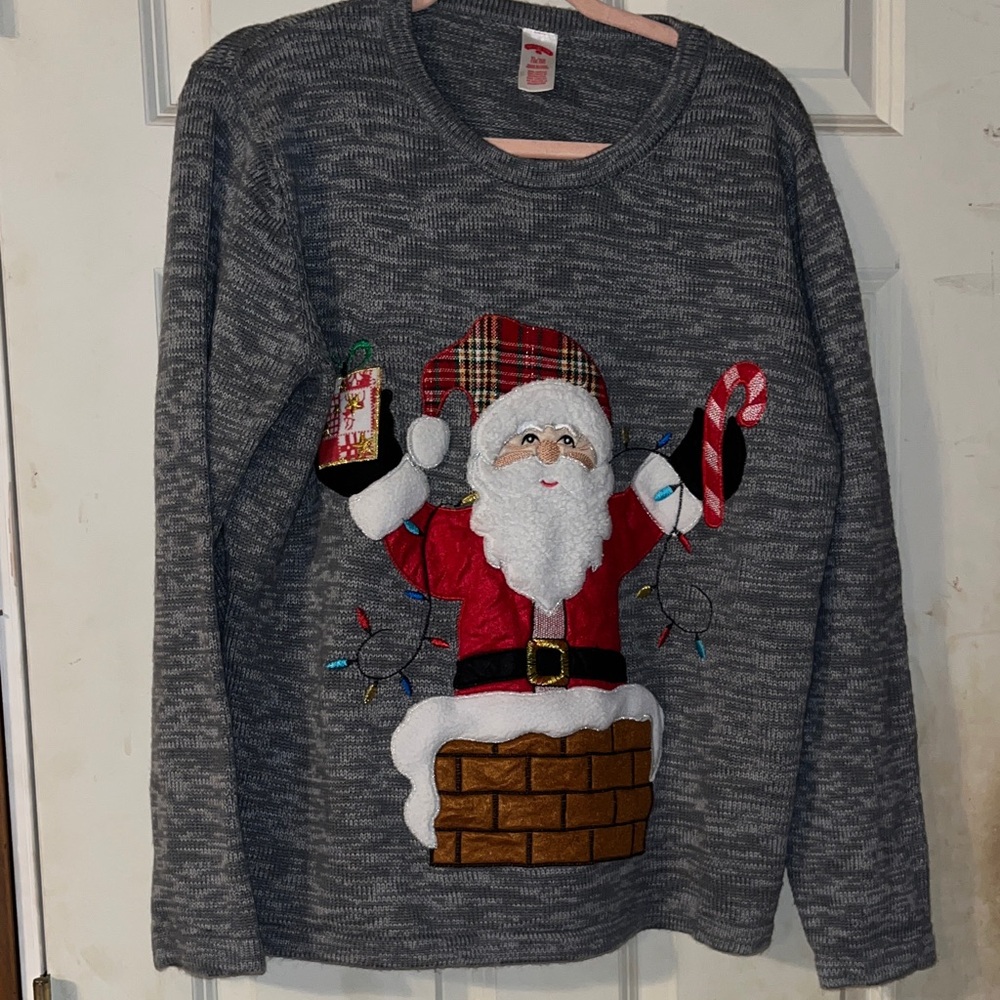 Holiday time grey Santa Claus Sweater